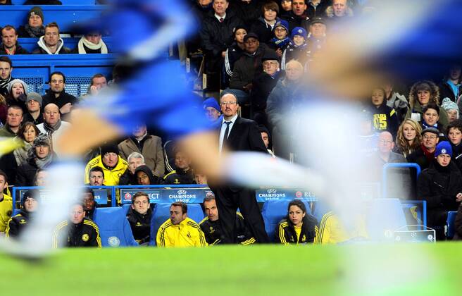 Chelsea s Rafa Benitez looks on.. Chelsea CF vs FC Nordsjealland, London EDITORIAL USE ONLY. No use with unauthorised audio, video, data, fixture lists, club league logos or live services. Online in-match use limited to 120 images, no video emulation. No use in betting, games or single club league player publications.
