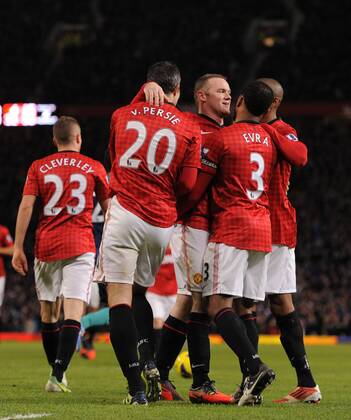 Wayne Rooney of Manchester United celebrates scoring the third goal - Barclays Premier League - Manchester Utd vs Sunderland - Old Trafford Stadium - Manchester - 15 12 12 - Picture Simon Bellis Sportimage EDITORIAL USE ONLY. No use with unauthorised audio, video, data, fixture lists, club league logos or live services. Online in-match use limited to 120 images, no video emulation. No use in betting, games or single club league player publications.