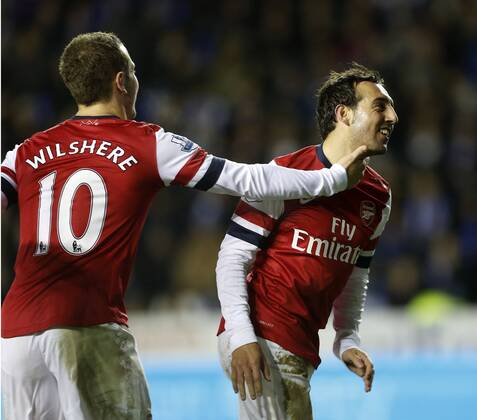 Arsenal s Santi Cazorla celebrates scoring his third goal Reading v Arsenal - Premier League - Madejski Stadium, Reading- 17 12 12 - Picture David Klein Sportimage EDITORIAL USE ONLY. No use with unauthorised audio, video, data, fixture lists, club league logos or live services. Online in-match use limited to 120 images, no video emulation. No use in betting, games or single club league player publications.