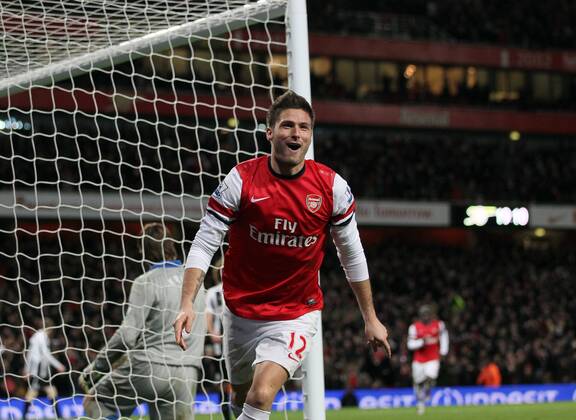 Arsenal s Olivier Giroud celebrates scoring his sides fifth goal ..- Arsenal v Newcastle United - Barclays Premier League - the Emirates Stadium, London- 29 12 12 - Picture David Klein Sportimage EDITORIAL USE ONLY. No use with unauthorised audio, video, data, fixture lists, club league logos or live services. Online in-match use limited to 120 images, no video emulation. No use in betting, games or single club league player publications.