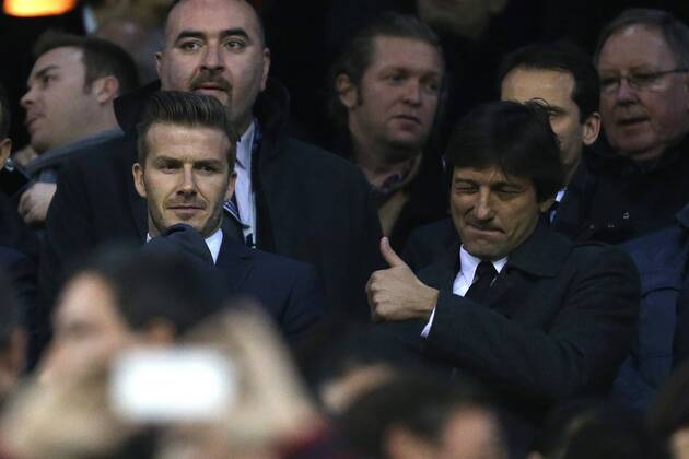 Valencia - 2012 2013 Champions League - Round of 16, First Leg: Paris Saint-Germain David Beckham of PSG in the stands at Mestalla Stadium 