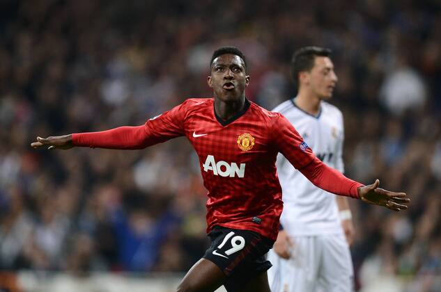 FUSSBALL CHAMPIONS LEAGUE ACHTELFINALE HINSPIEL 2012 2013 Real Madrid - Manchester United FC 13.02.2013 JUBEL Daniel Welbeck (Manchester United FC) nach seinem Tor zum 0-1 