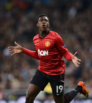 FUSSBALL CHAMPIONS LEAGUE ACHTELFINALE HINSPIEL 2012 2013 Real Madrid - Manchester United FC 13.02.2013 JUBEL Daniel Welbeck (Manchester United FC) nach seinem Tor zum 0-1 
