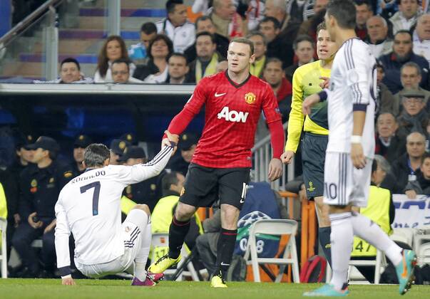 13 2 2013. Soccer match between Real Madrid and Manchester United corresponding to round of 8th first leg of the Champions League, held at the Santiago Bernabeu stadium, in Madrid 2 13 2013. Cristiano Ronaldo 