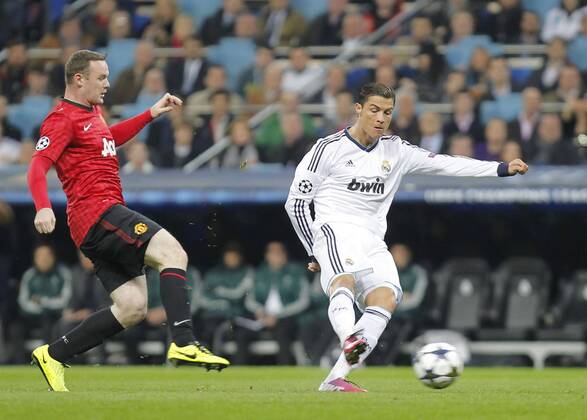 13 2 2013. Soccer match between Real Madrid and Manchester United corresponding to round of 8th first leg of the Champions League, held at the Santiago Bernabeu stadium, in Madrid 2 13 2013. Cristiano Ronaldo 