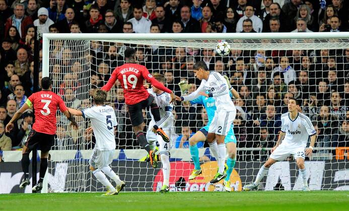 Danny Welbeck of Manchester United scores the first goal - UEFA Champions League First Knockout Round 1st leg - Real Madrid vs Manchester Utd - Bernabau Stadium - Madrid - 13 11 12 - Picture SimonxBellis Sportimage- EDITORIAL USE ONLY. No use with unauthorised audio, video, data, fixture lists, club league logos or live services. Online in-match use limited to 120 images, no video emulation. No use in betting, games or single club league player publications.