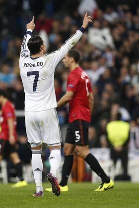 Real Madrid s Cristiano Ronaldo celebrates goal during Champions League 2012 2013 match.February 12,2013.  (20232)
