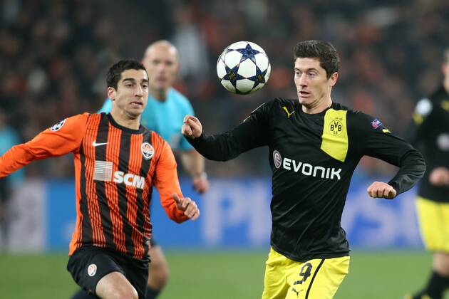 DONIECK 13.02.2013 UEFA CHAMPIONS LEAGUE 1 8FINAL FIRST MATCH: SHAKHTAR DONETSK - BVB Borussia Dortmund: Henrikh Mkhitaryan ROBERT LEWANDOWSKI  GY5Q8728