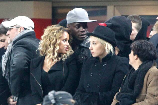 Mario Balotelli and girlfriend Fanny Neguesha -Milano 20 02 2013 Stadio S.Siro .Football Calcio UEFA Champions League 2012 13.AC Milan vs FC Barcelona. PaoloxNucci