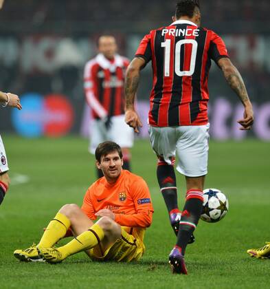 Lionel Messi Barcelona, Kevin Prince Boateng Milan.Milano 20 02 2013 Stadio San Siro - Giuseppe Meazza.Football Calcio 2012 2013 Champions League. AC Milan vs. FC Barcelona -- andreaxstaccioli