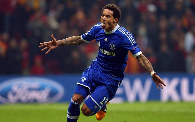 UEFA Champions League last sixteen first leg match between Galatasaray and Schalke 04 at Turk Telekom Arena Stadium in Istanbul on 20.02.2013 Pictured: Schalke s Jermaine Jones celebrates after the score. 