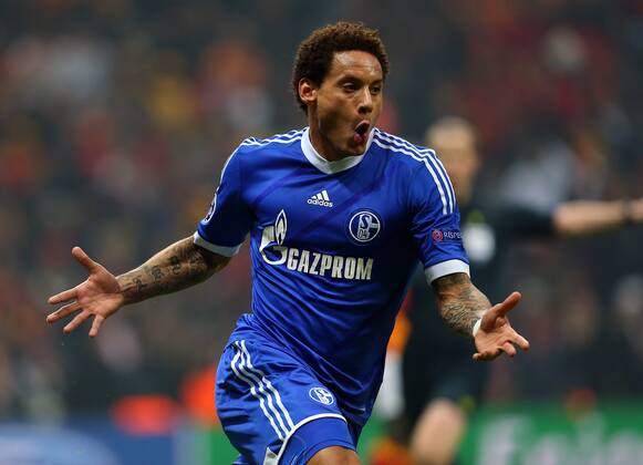 UEFA Champions League last sixteen first leg match between Galatasaray and Schalke 04 at Turk Telekom Arena Stadium in Istanbul on 20.02.2013 Pictured: Schalke s Jermaine Jones celebrates after the score. 