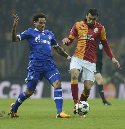UEFA Champions League last sixteen first leg match between Galatasaray and Schalke 04 at Turk Telekom Arena Stadium in Istanbul on 20.02.2013 Pictured: of Galatasaray and of Schalke 04 