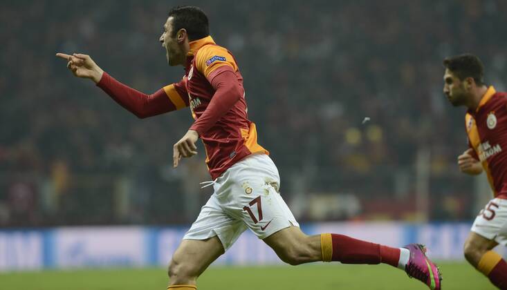 UEFA Champions League last sixteen first leg match between Galatasaray and Schalke 04 at Turk Telekom Arena Stadium in Istanbul on 20.02.2013 Pictured: Burak Yilmaz of Galatasaray. 