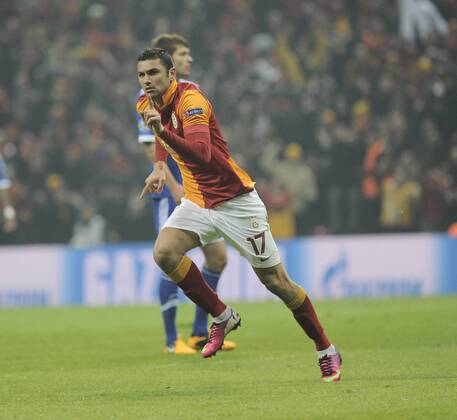 UEFA Champions League last sixteen first leg match between Galatasaray and Schalke 04 at Turk Telekom Arena Stadium in Istanbul on 20.02.2013 Pictured: Burak Yilmaz of Galatasaray. 