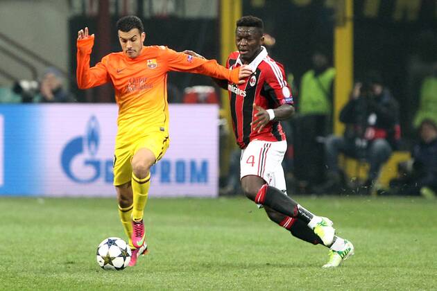 Pedro Rodriguez Barcelona Sulley Muntari Milan Milano 20 02 2013 Stadio S.Siro Football Calcio UEFA Champions League 2012 13 Milan vs Barcelona PaoloxNucci
