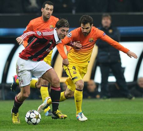 Riccardo Montolivo Milan, Cesc Fabregas Barcelona Milano 20 02 2013 Stadio San Siro - Giuseppe Meazza Football 2012 2013 Champions League -- AC Milan - FC Barcelona -- andreaxstaccioli