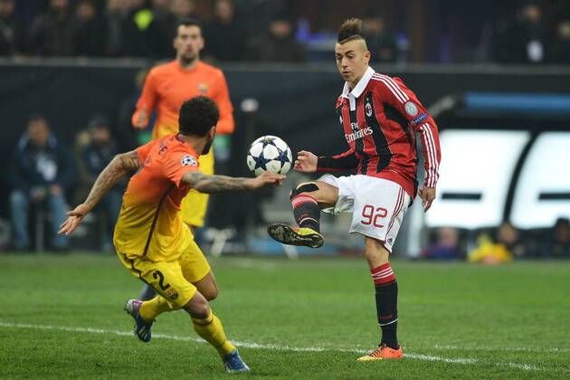 Stephan El Shaarawy and Dani Alves Milano 20 02 2013 San Siro - 2012 2013 Champions League - AC Milan vs FC Barcelona Milan Vs FC Barcelona -- andreaxstaccioli