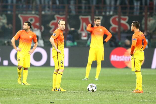Andres Iniesta and Alexis Sanchez - Milano 20 02 2013 Stadio S.Siro Football Calcio UEFA Champions League 2012 13 AC Milan vs FC Barcelona PaoloxNucci