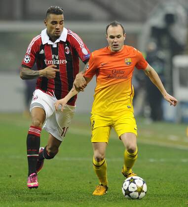 Milano 20 02 2013 - Champions League AC Milan - FC Barcelona -- Kevin Prince Boateng, Andres Iniesta 