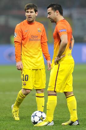 Milano 20 02 2013 - Champions League AC Milan - FC Barcelona -- Lionel Messi, Xavi Hernandez 