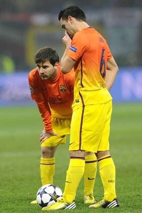 Milano 20 02 2013 - Champions League AC Milan - FC Barcelona -- Lionel Messi, Xavi Hernandez 