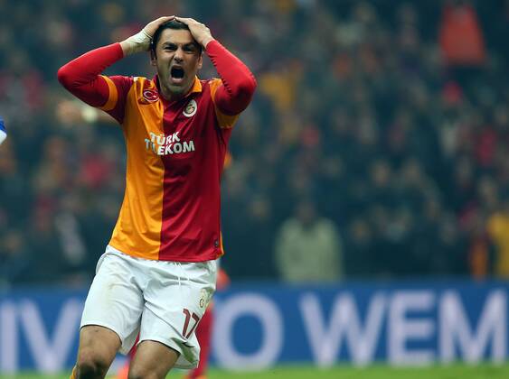 UEFA Champions League last sixteen first leg match between Galatasaray and Schalke 04 at Turk Telekom Arena Stadium in Istanbul on 20.02.2013 Pictured: Burak Yilmaz of Galatasaray. 