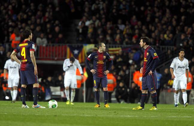 Copa del Rey. FC Barcelona vs Real Madrid. Lionel Messi and Andres Iniesta.