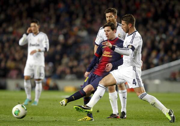 Copa del Rey. FC Barcelona vs Real Madrid. Lionel Messi, Sergio Ramos and Xabi Alonso.