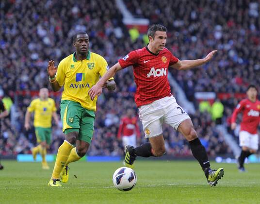 Robin van Persie of Manchester United - Barclays Premier League - Manchester Utd ManU vs Norwich City - Old Trafford Stadium - Manchester - 02 03 13 - EDITORIAL USE ONLY. No use with unauthorised audio, video, data, fixture lists, club league logos or live services. Online in-match use limited to 120 images, no video emulation. No use in betting, games or single club league player publications.