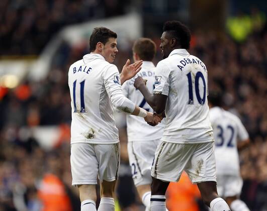 Tottenham s Gareth Bale celebrates scoring his sides opening goal..Tottenham Hotspur v Arsenal- Barclays Premier League - White Hart Lane, London- 3 03 13 - Picture David Klein Sportimage EDITORIAL USE ONLY. No use with unauthorised audio, video, data, fixture lists, club league logos or live services. Online in-match use limited to 120 images, no video emulation. No use in betting, games or single club league player publications.