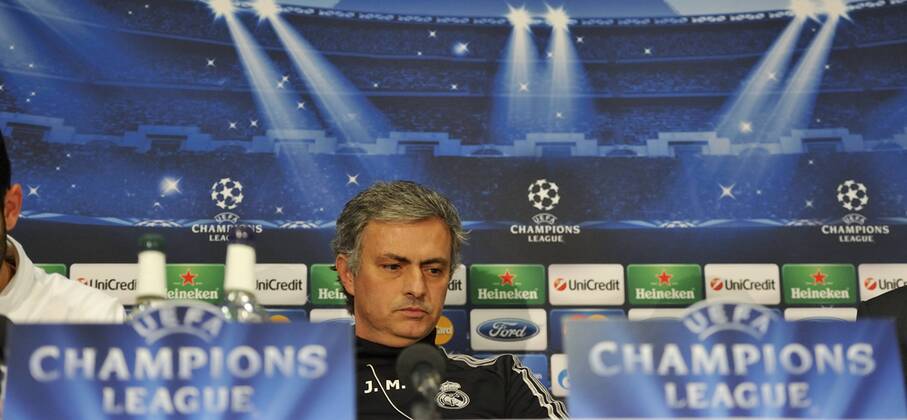 Jose Mourinho, coach and manager of Real Madrid, in the press conference before the match - Real Madrid - UEFA Champions League 2012 2013 - Round of 16 - Second Leg Match.© Francesca Ceciarini NJF Media 
