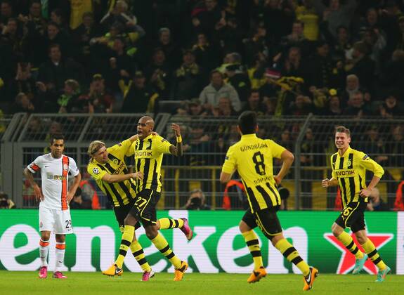05.03.2013, xtvx, UEFA Champions League 1 4 Finale, Borussia Dortmund - FC Schachtar Donezk, v.l. Tor zum 1:0 durch Felipe Santana (Borussia Dortmund) Torjubel, Goal celebration, celebrate the goal