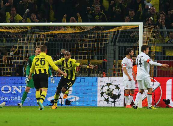 05.03.2013, xtvx, UEFA Champions League 1 4 Finale, Borussia Dortmund - FC Schachtar Donezk, v.l. Tor zum 1:0 durch Felipe Santana (Borussia Dortmund) Torjubel, Goal celebration, celebrate the goal