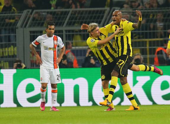 05.03.2013, xtvx, UEFA Champions League 1 4 Finale, Borussia Dortmund - FC Schachtar Donezk, v.l. Tor zum 1:0 durch Felipe Santana (Borussia Dortmund) Torjubel, Goal celebration, celebrate the goal
