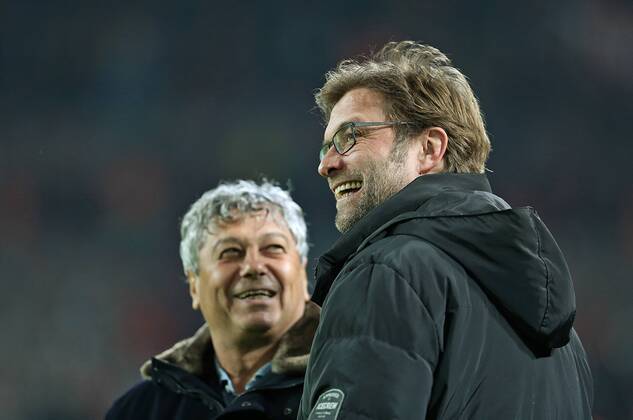 05.03.2013, Fussball Champions League: Achtelfinale, Borussia Dortmund - Schachtar Donezk, im Signal-Iduna-Park Dortmund. v.l. Trainer Mircea Lucescu (Schachtar Donezk) , Trainer Jürgen Klopp (Dortmund)