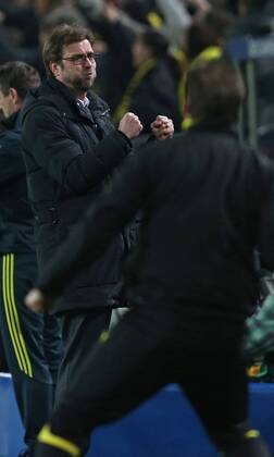 05.03.2013, Fussball Champions League: Achtelfinale, Borussia Dortmund - Schachtar Donezk, im Signal-Iduna-Park Dortmund. Jubel Trainer Jürgen Klopp (Dortmund) zum Tor zum 2:0