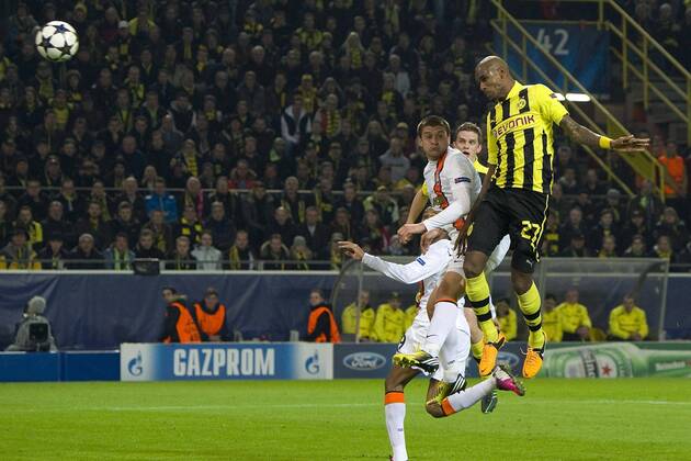 Felipe SANTANA (re., DO) köpft das Tor zum 1:0 für Borussia Dortmund, Aktion, Fussball Champions League, Achtelfinale, Borussia Dortmund (DO) - Schachtar Donezk (Donezk), am 05.03.2013 in Dortmund Deutschland