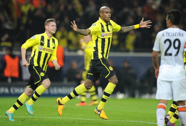 05-03-2013, Fussball, Saison 2012-2013, UEFA Champions League, Achtelfinale, Rückspiel, Borussia Dortmund - Schachtar Donezk, Jubel Felipe Santana (Borussia Dortmund), links Lukasz Piszczek (Borussia Dortmund).