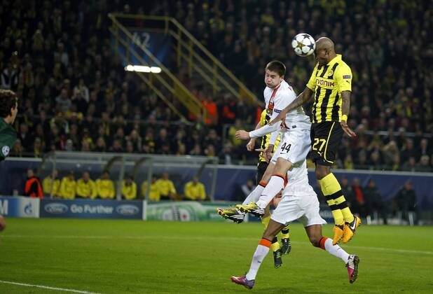 Championsleague 2012-2013 Borussia Dortmund vs FC Shakhtar Donetsk HIER: Felipe Santana köpft das 1:0 für Borussia Dortmund
