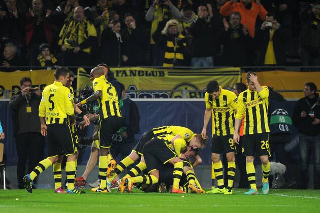 05-03-2013, Fussball, Saison 2012-2013, UEFA Champions League, Achtelfinale, Rückspiel, Borussia Dortmund - Schachtar Donezk 3-0, Dortmunds Spieler feiern den dritten Treffer