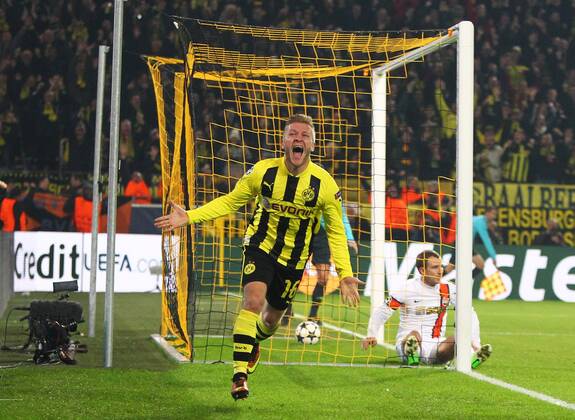 05.03.2013, xtvx, UEFA Champions League 1 4 Finale, Borussia Dortmund - FC Schachtar Donezk, v.l. Tor zum 3:0 durch Jakub Kuba Blaszczykowski (Borussia Dortmund) Torjubel, Goal celebration, celebrate the goal