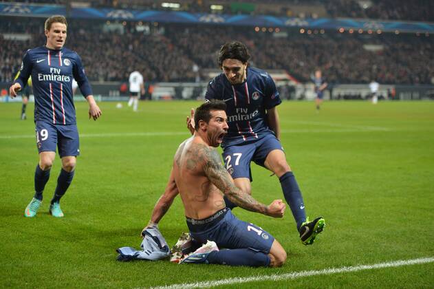 Ezequiel Lavezzi (psg) - Javier Pastore (psg) - Kevin Gameiro (psg) - joie FOOTBALL : Paris SG vs Valence - Ligue des champions - 06 03 2013 AnthonyBIBARD FEP Panoramic 