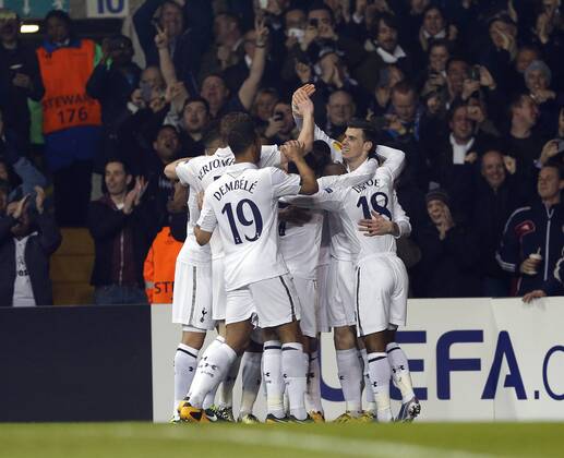 Tottenham s Gareth Bale celebrates scoring his sides opening goal..Tottenham Hotspur v Inter Milan- Europa League - Last 16- White Hart Lane, London- 7 03 13 - Picture David Klein Sportimage EDITORIAL USE ONLY. No use with unauthorised audio, video, data, fixture lists, club league logos or live services. Online in-match use limited to 120 images, no video emulation. No use in betting, games or single club league player publications.