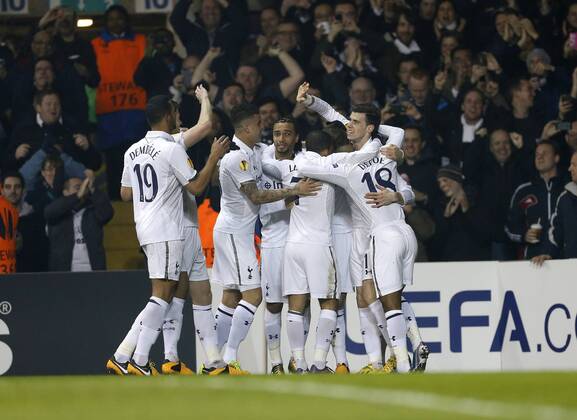 Tottenham s Gareth Bale celebrates scoring his sides opening goal..Tottenham Hotspur v Inter Milan- Europa League - Last 16- White Hart Lane, London- 7 03 13 - Picture David Klein Sportimage EDITORIAL USE ONLY. No use with unauthorised audio, video, data, fixture lists, club league logos or live services. Online in-match use limited to 120 images, no video emulation. No use in betting, games or single club league player publications.