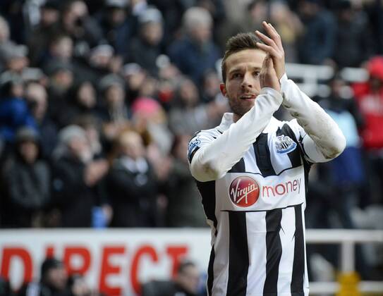 Yohan Cabaye of Newcastle United celebrates at the final whistle - Barclays Premier League - Newcastle Utd vs Stoke City - St. James Park - Newcastle - 10 03 13 - Picture Richard Lee Sportimage EDITORIAL USE ONLY. No use with unauthorised audio, video, data, fixture lists, club league logos or live services. Online in-match use limited to 120 images, no video emulation. No use in betting, games or single club league player publications.