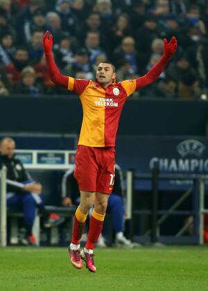 Burak Yilmaz Jubel Freude Emotion nach Tor zum 1:2 FC Schalke 04 - Galatasaray Istanbul 12.03.2013 Fußball Fussball Veltins-Arena Gelsenkirchen Herren UEFA Championsleague Achtelfinale Saison 2012 2013