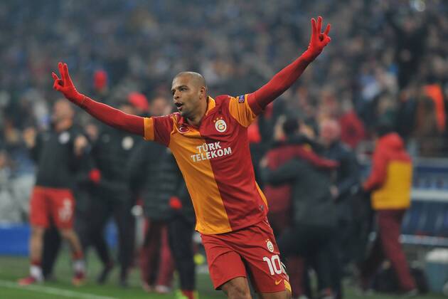 Fußball Champions League Schalke 04 - Galatasaray Istanbul am 12.03.2013 in der Veltins-Arena in Gelsenkirchen Felipe Melo ( Istanbul ) freut sich über den Sieg