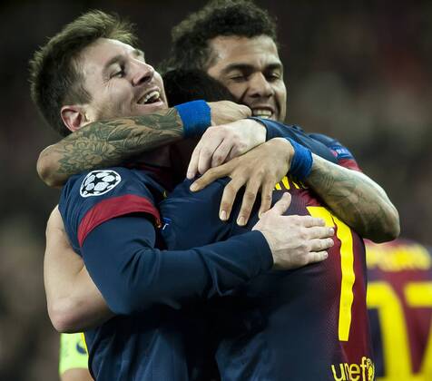 12.03.2013, Barcelona - UEFA Champions League 2012 2013 - FC Barcelona (Barca) vs AC Mailand - David Villa - Tor - Jubel - Lionel Messi - Dani Alves 