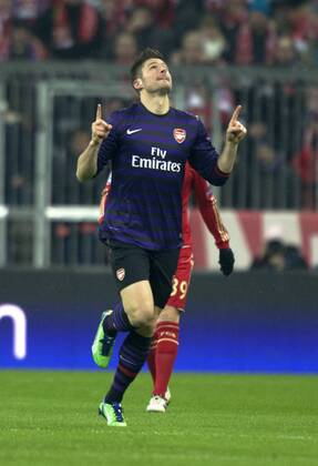 Olivier GIROUD, Arsenal, nach seinem Tor zum 0:1. Fussball, Championsleague, Saison 2012 2013, Achtelfinale, FC Bayern München (München) - FC Arsenal London, am 13.03.2013 in München A L L I A N Z A R E N A Deutschland. Â